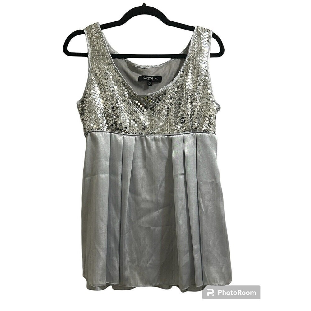 Onyx Nite Top Womens Sequence‎ Silver  Size Large Evening Going Out Concert